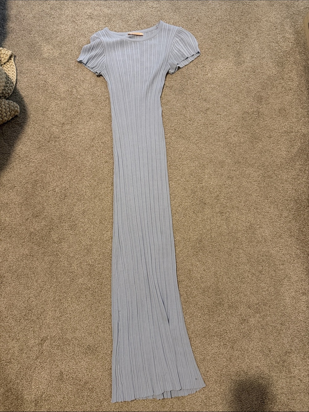 Ribbed Short-Sleeve Maxi Dress in Light Blue